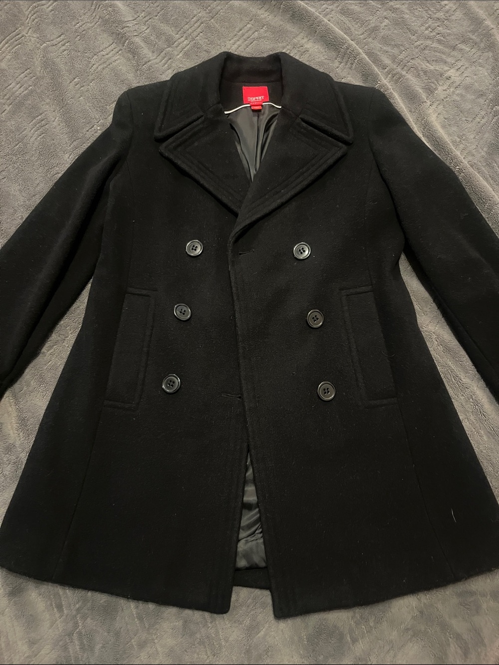Esprit Black Double-Breasted  Wool Pea Coat Size Medium